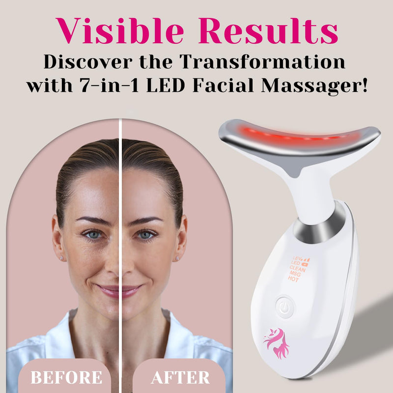 Red Light Therapy for Face, Facial Massager, Skin Tightening & Anti-Aging Face Lift Device, True Beauty Glow Facial Massager, 7-in-1 LED Facial Sculptor White