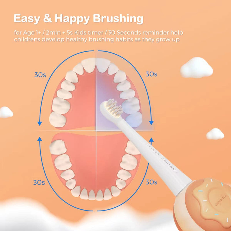 [Australia] - Kids Electric Power Toothbrush Age 1-4, Easy-Grip Silicone Handle, 3 Modes with 2 Minutes Smart Timer, Rechargeable Toothbrush, Orange 