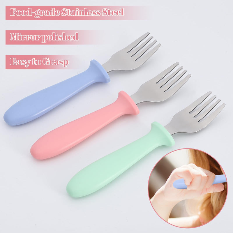 [Australia] - Pimoys 6-Pack Stainless Steel Toddler Forks Baby & Kids Utensils for Self-Feeding Plastic Handle Dishwasher Safe 