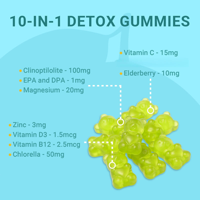 Zeolite Detox Gummies for Kids & Adult | 10-in-1 Formulated Probiotics Kids Probiotic Supplement | Vitamin D and B12 | for Immune Support & Gut Health | 60 Vegan Gummies, 2 Month Supply