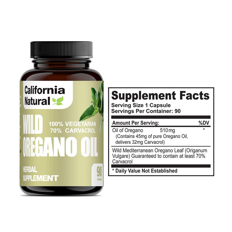 [Australia] - Wild Oregano Oil Vegetarian Soft Capsules - California Natural - Immune System & Digestive Support - Promote Gut Health & Healthy Digestion - 100% Vegetarian - 70% Carvacrol - Herbal 90 count 