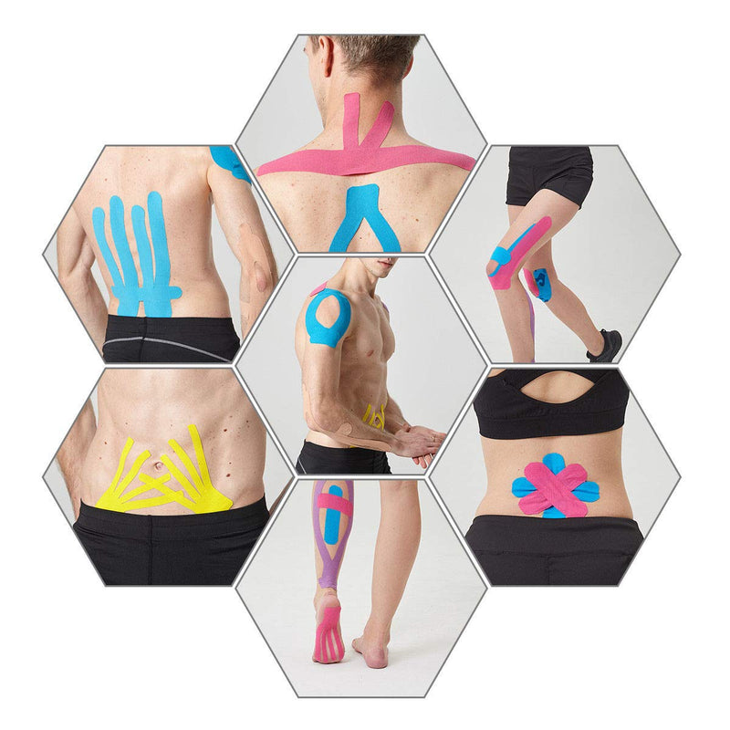 [Australia] - AUPCON Kinesiology Tape Elastic Therapeutic Athletic Tape Hypoallergenic Breathable Cotton Sports Muscle Tape Therapy Recovery Support for Knee Shoulder Ankle Elbow Shin (Black-precut-6rolls) Black-precut-6rolls 