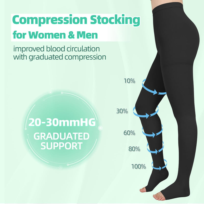 [Australia] - 20 - 30mmHg Compression Pantyhose,1 Pair or 2 Pairs Comfortable Compression Leggings,Open Toe Design,Medical Waist High Compression Stockings for Edema, Varicose Veins, Swelling, Pregnant,Nurses, Athletes(Open Toe) XX-Large 2/Black*Beige 