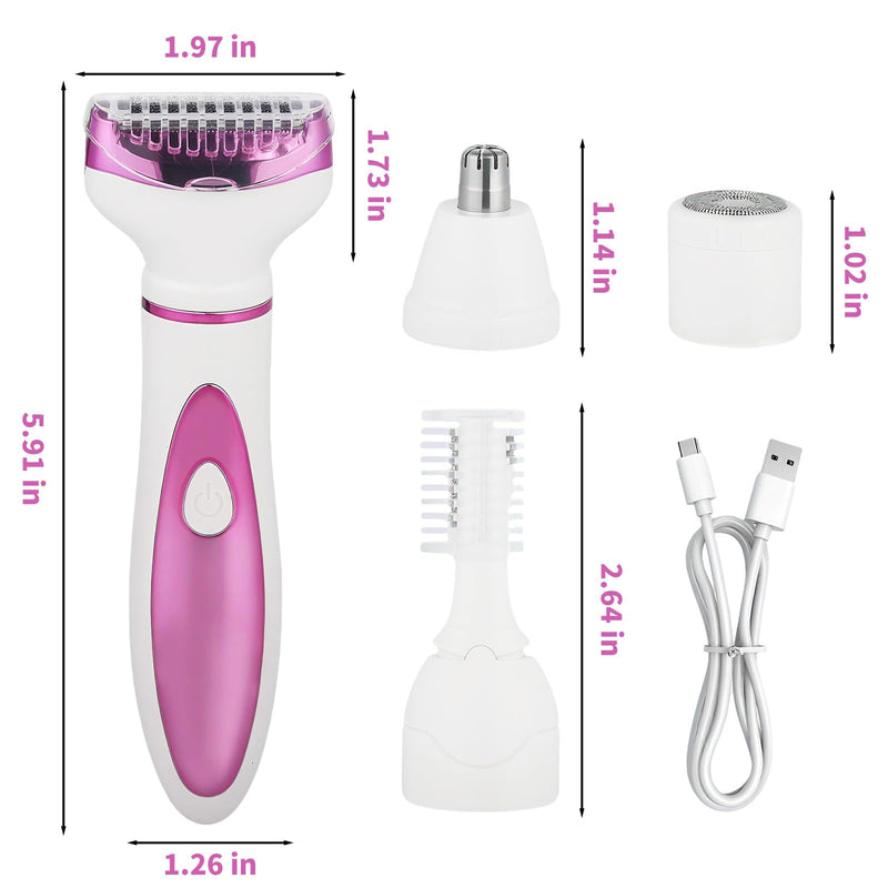 [Australia] - Electric Razor for Women Men : 4 in 1 Painless Ladies Wet & Dry Body Razors and Facial Hair Remover, Rechargeable Led Display Hair Removal Kit for Nose Face Body Leg Bikini Arm Hair Pink 