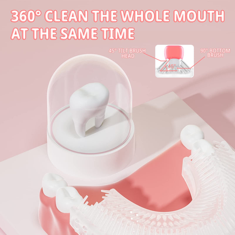 [Australia] - Kids U Shaped Electric Toothbrush, Toddler Toothbrush with 2 U-Shaped Brush Heads 2 Soft Replacements with Toothpaste Automatic Toothbrush Rechargeable,6 Cleaning Modes - Age2-7 Pink A3 Age 2-7 Pink 