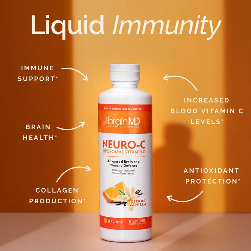 BrainMD Neuro-C Liposomal Vitamin C Dietary Supplement | Immune support formula in an easy-to-use format, ideal for daily wellness routines and antioxidant intake.