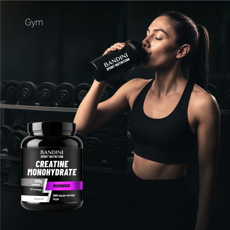 Bandini® Creatine Monohydrate Powder 500g - 100% Micronized Pure Creatine - High Strength Supplement - Supports Training & High-Intensity Performance - Scoop Included - 100% Vegan - 147 Servings