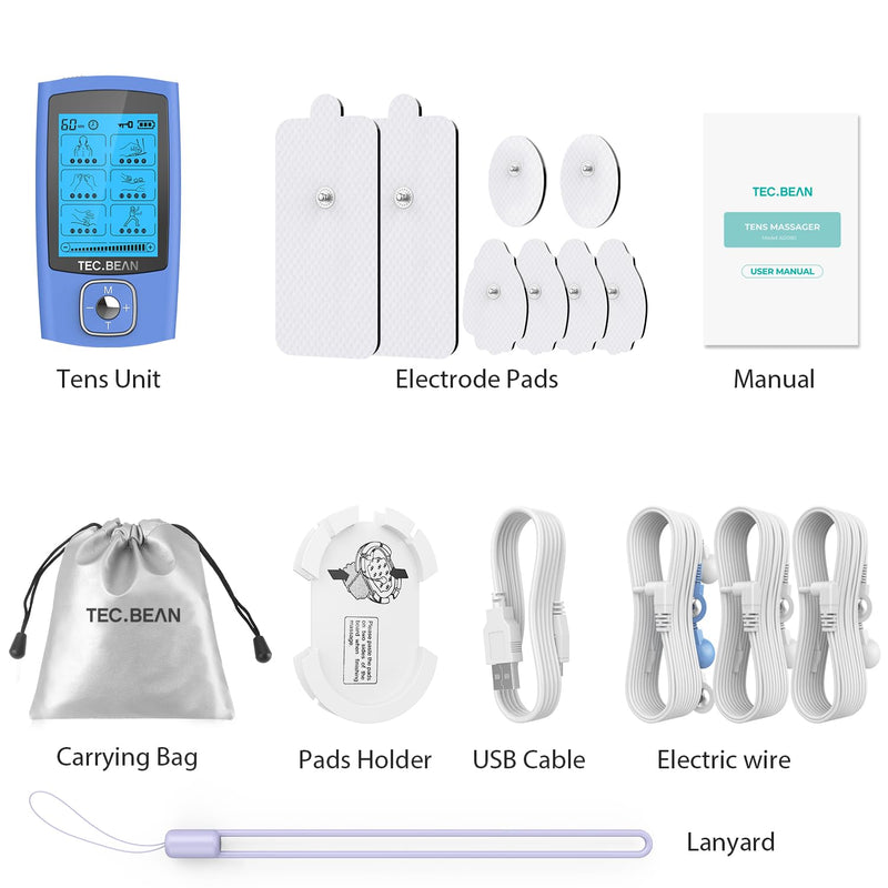 [Australia] - 24 Modes Tens Unit Muscle Stimulator, Rechargeable Tens Machine with 8 Electrode Pads (American Gel), Electric Pulse Massager for Pain Relief Therapy（Blue） B-blue 