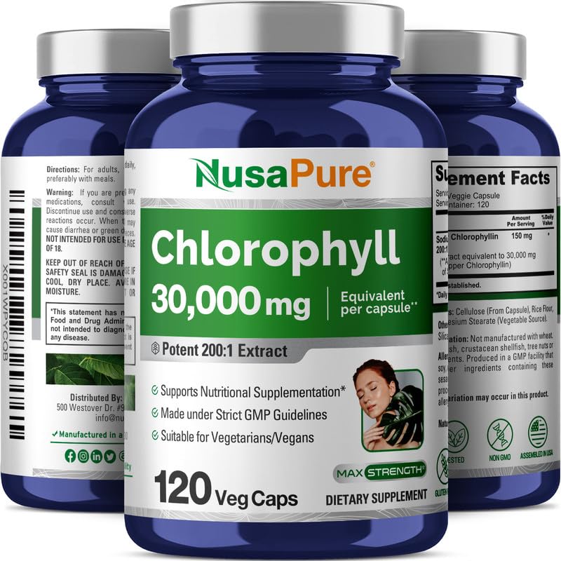 [Australia] - NusaPure Chlorophyll 30,000mg Equivalent per Capsule 120 Vegetarian Caps (Non-GMO, Vegan) 