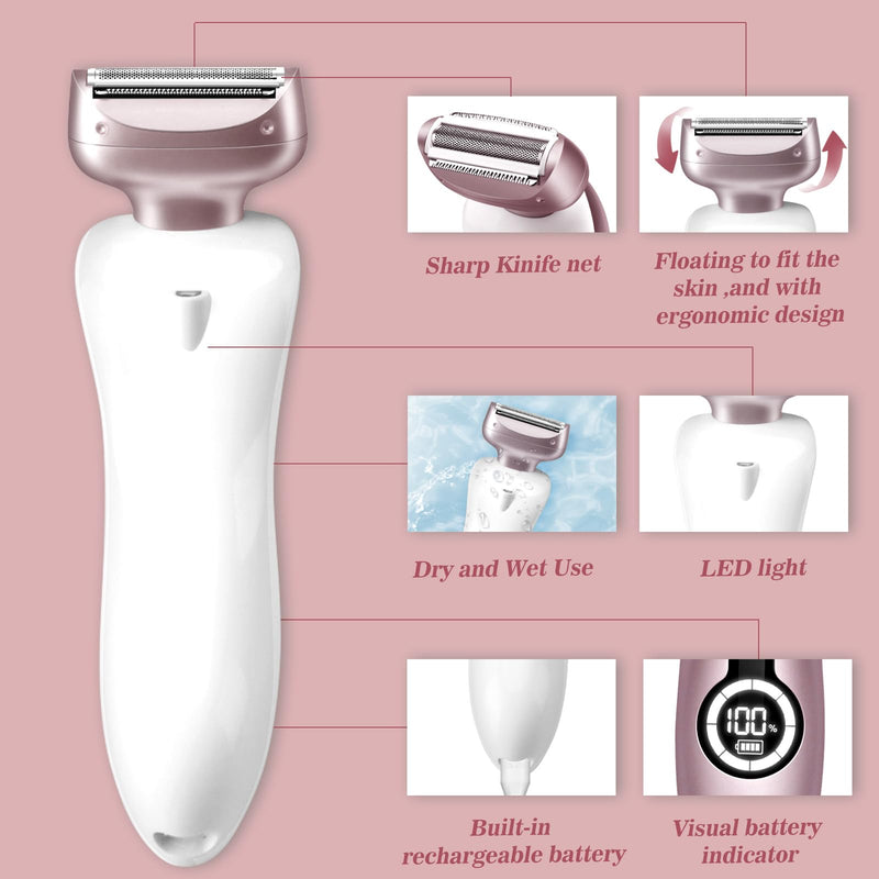 [Australia] - Electric Shaver for Women for Legs Bikini Trimmer Electric Razors for Women Underarm Public Hairs Rechargeable Womens Shaver Wet Dry Use Painless Cordless with Detachable Head (Pink) Pink 