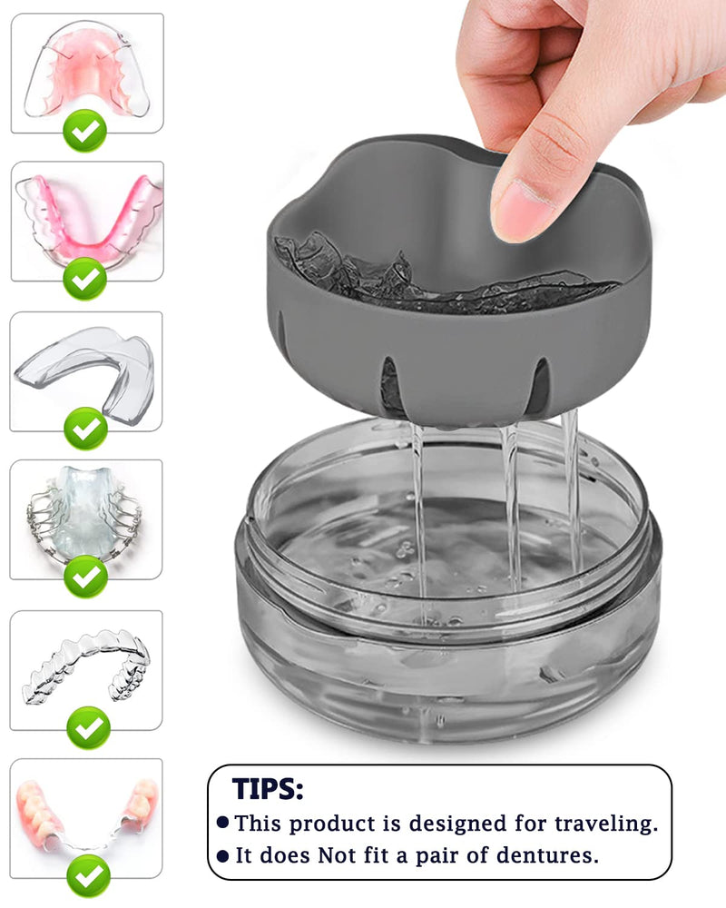 [Australia] - Denture Case, Definitely No-Leak Denture Bath Box for Traveling Perfectly, Denture Cup with Strainer & Magnetic Mirror,Completely Clean Care for Retainer, Mouth Guard, & Denture (BLACK)… BLACK 