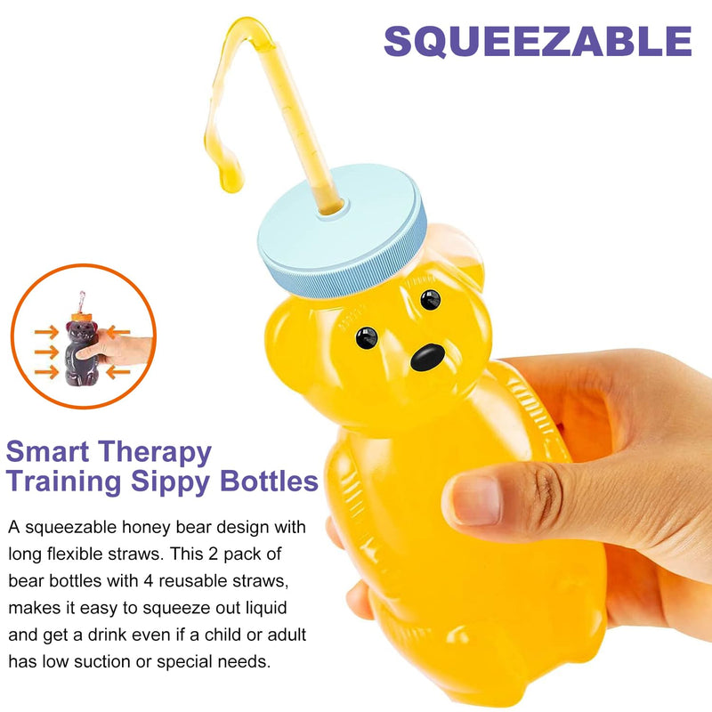 [Australia] - Honey Bear Straw Cups, Juice Bear Bottle Drinking Cup Long Straws with 4 Flexible Straws & Cleaning Tools, 8-Ounce Therapy Sippy Bottles for Speech and Feeding Training, Food-Grade & BPA Free 2 Pack Aqua 
