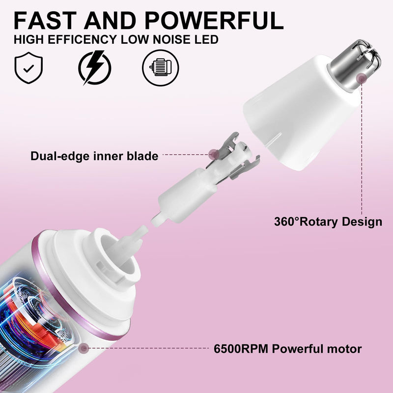 [Australia] - Nose Hair Trimmer Women, Nose Hair Trimmer Ear Hair Trimmer, 2 in 1 Professional Painless Nose and Facial Hair Trimmer, Dual Edge Blades, IPX7 Waterproof, Easy Cleaning White 