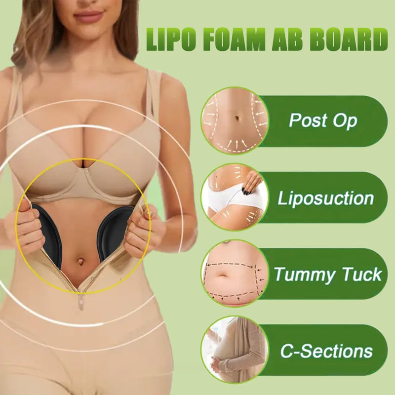 2PCS Post-Surgery Lipo Foam Pads, 11.8"x5.5"x0.5" Abdominal Compression Lateral Boards for Skin Firming & Waist Support, Black