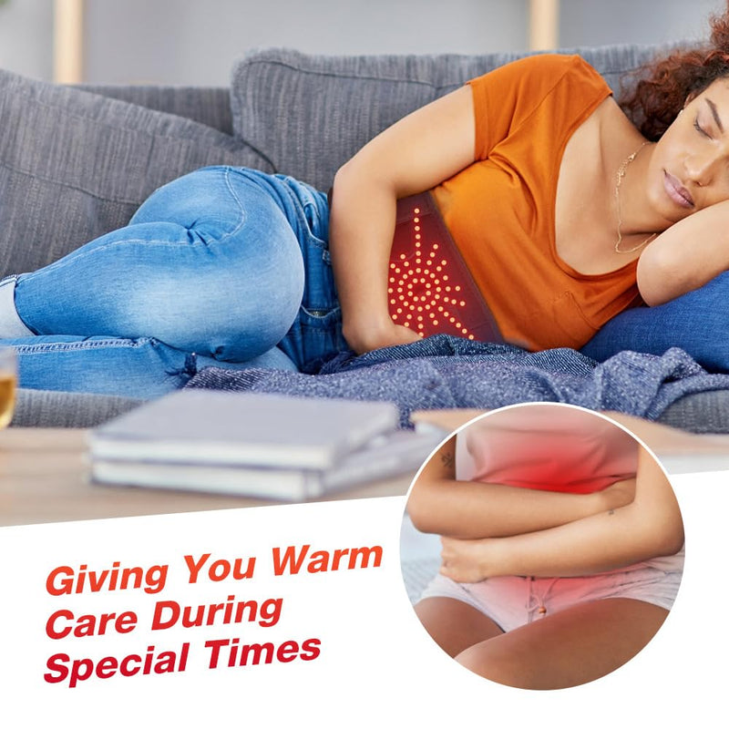 Cordless Massage Heating Pad for Back Lumbar Abdomen, 103 Red Light Beads, 3 Heat & 3 Vibration Modes, 5000mAh Battery, Waist Heated Brace Belt for Period Cramps