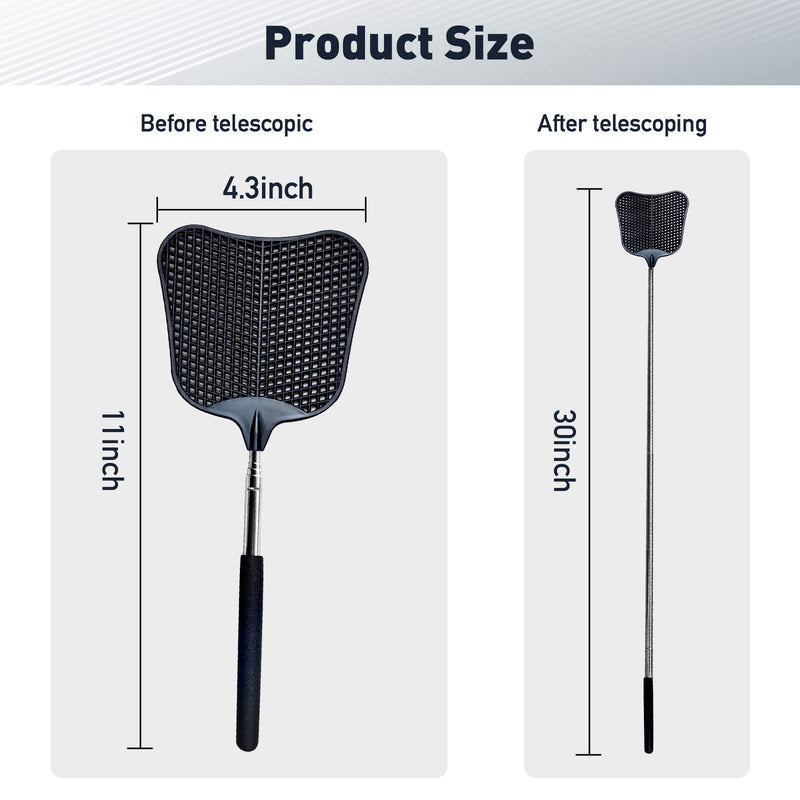 Fly Swatter, Flexible and Durable Telescopic Stainless Steel Retractable Handle ，manual fly swatters for Home,Garden,Classroom and Office (2Pcs Black& Blue)