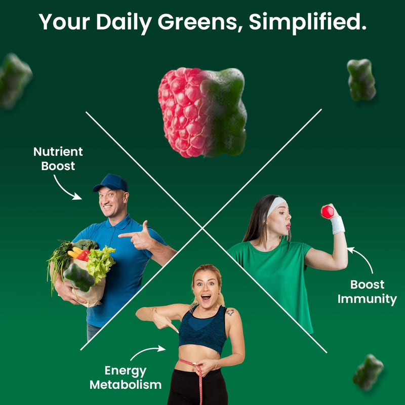 VED Super Green Gummies - Green Vitamin Gummies for Adults - Super Greens & B12 Gummy Supplement - Enhanced Nutrition with Greens Supplement.