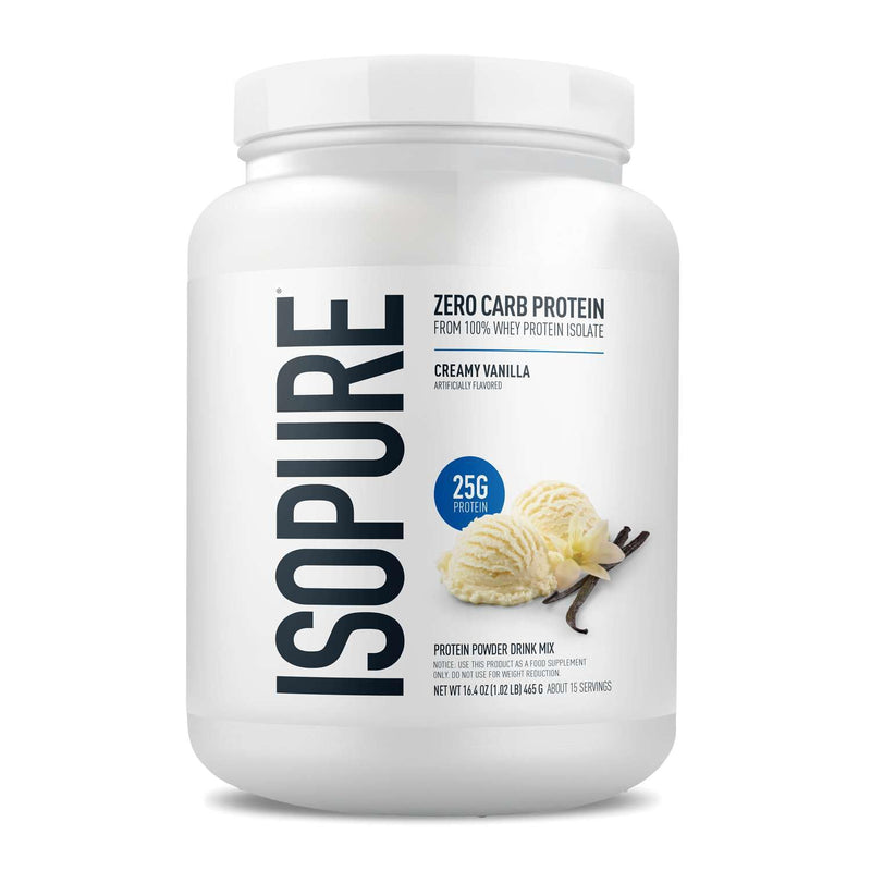 Isopure Zero Carb 100% Pure Whey Isolate Protein Powder, Lactose Free, Gluten Free, with Vitamins, Creamy Vanilla, 25g Protein Per Serving, 1 Lb, 15 Servings (Packaging May Vary) | 25g Protein Per Serving, 100% Whey Protein Isolate, Gluten Free, with A...
