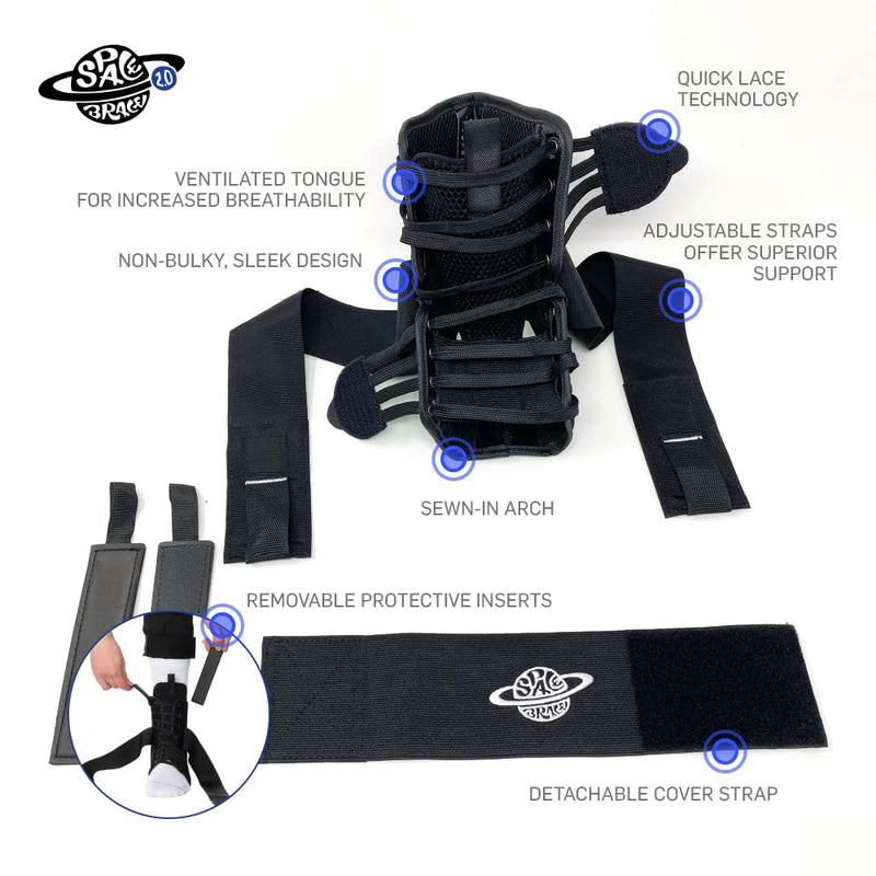 [Australia] - Space Brace 2.0, Quick Lace Up Ankle Brace - Pair | For Basketball, Bmx, Mtb, Running and Skateboarding! Ankle Wrap for Men, Women & Children | Made for Sports | Small 