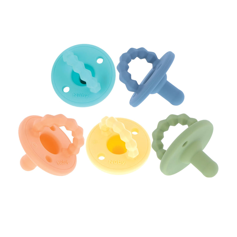 Nuby Silicone Softees Pacifier and Teethers - (5-Pack) Silicone Baby Pacifiers and Teethers - 0+ Months - Assorted Colors Boy