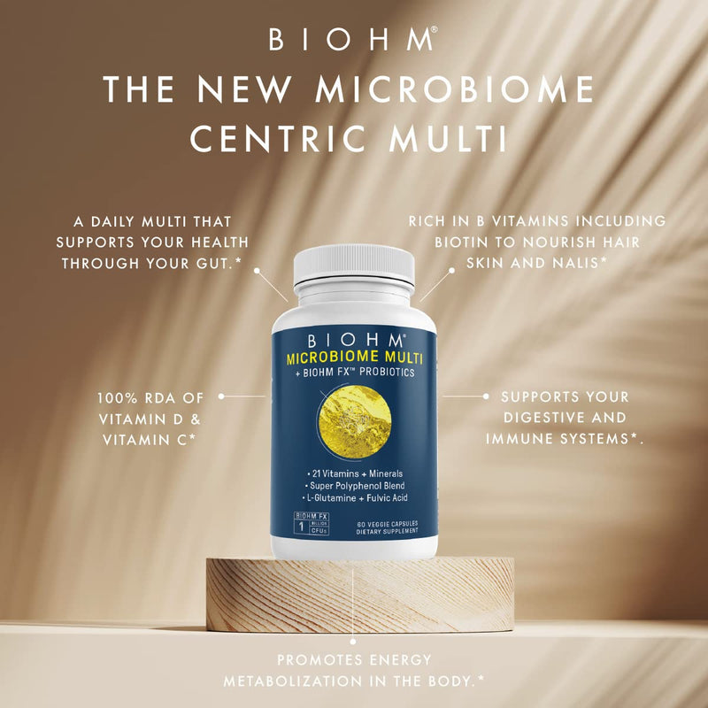 [Australia] - BIOHM Microbiome Multi + Probiotics - 21 Vitamins & Minerals, Green Tea, Glutamine, Antioxidants- 60ct/30 servings for Men and Women - Non-GMO, Gluten Free, Vegetarian 