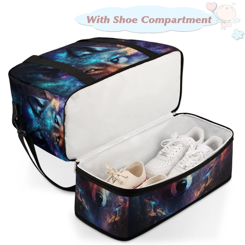 Wolf Large Travel Duffel Bag for Women Men Gym Bag With Shoe Compartment | Animal Galaxy Weekender Overnight Bags Foldie Travel Tote Bag Carry On Personal Item Bag for Travel Hospital Gym Sport B color 13