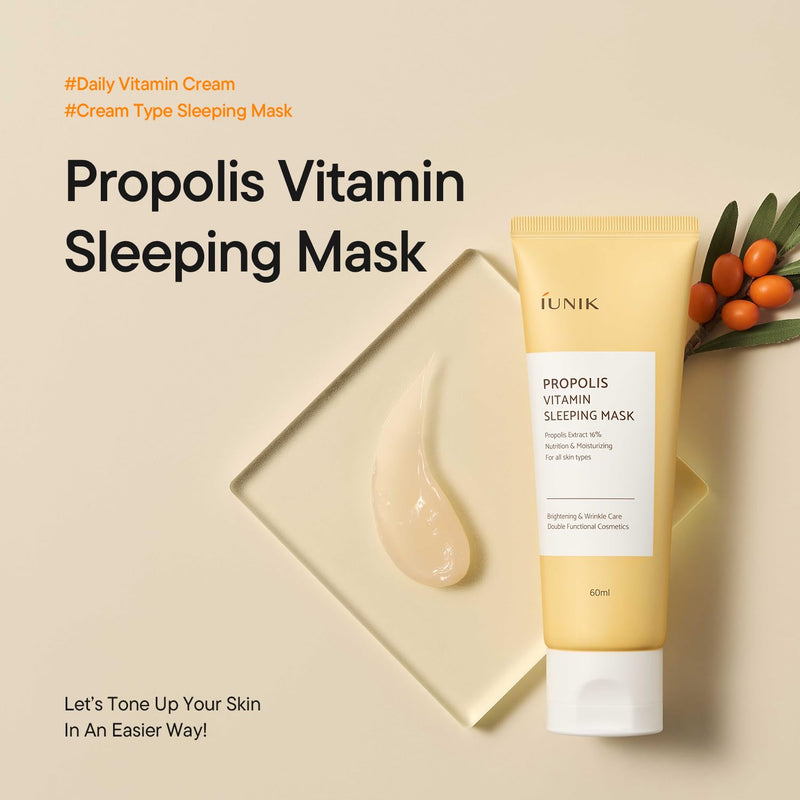 IUNIK Propolis Vitamin Sleeping Mask - Overnight Mask 2.02 fl oz | Propolis Vitamin C & Centella Moisturizer for Barrier Care & Radiant Skin, Firm-Looking Skin