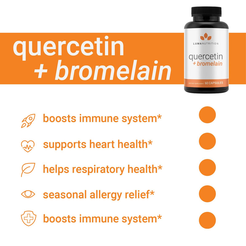 [Australia] - Luma Nutrition Quercetin 500mg - Quercetin with Bromelain - Powerful Quercetin - Premium Bromelain - Antioxidant - Immune Support - 60 Capsules 