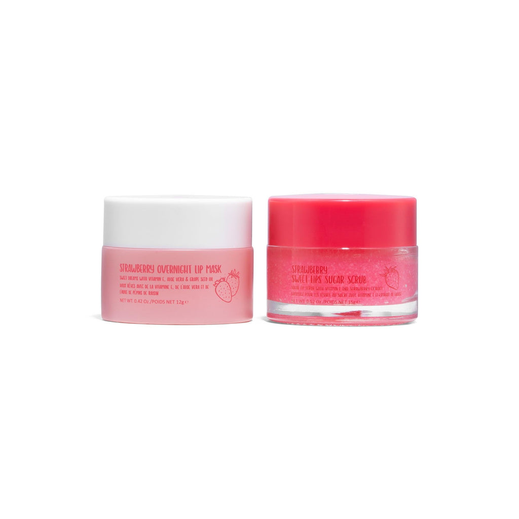 W7 Sweet Dreams Lip Scrub & Overnight Lip Mask Duo - 2Pcs Set - Strawberry Flavour - Exfoliate, Condition, Soothe & Hydrate 1 Count (Pack of 2)