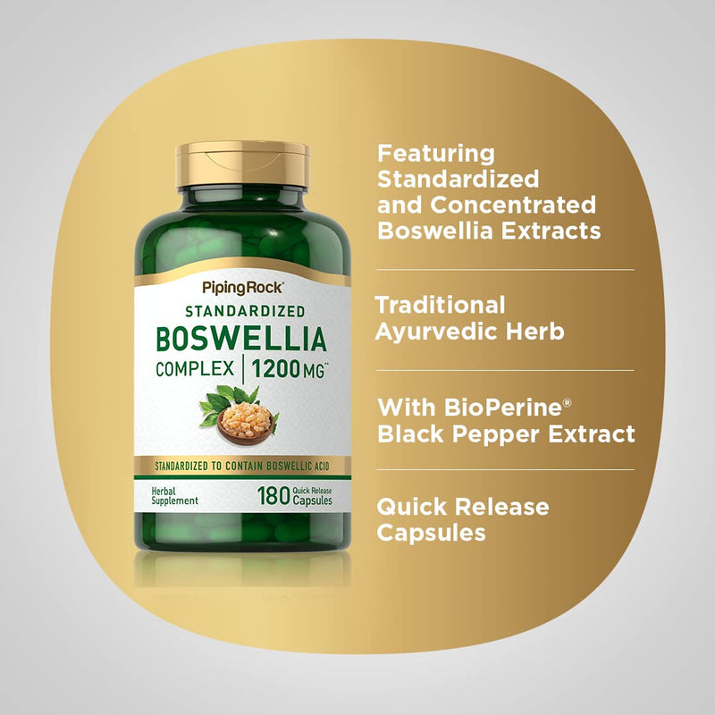 [Australia] - Piping Rock Boswellia Extract Capsules | 1200mg | 180 Count | Herbal Supplement | Standardized Complex | Non-GMO, Gluten Free 
