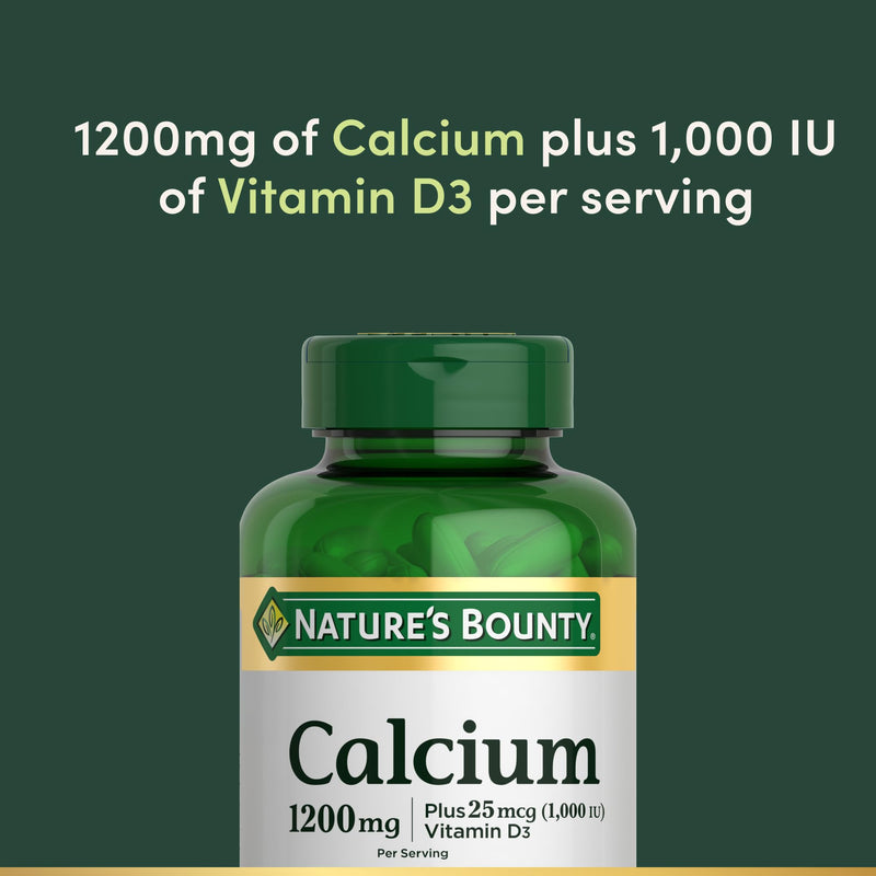 Nature's Bounty Calcium 1200mg with 1000 IU Vitamin D3, 120 Count | Bone Health & Immune Support Softgels, Calcium and Vitamin D Supplement, Gluten Free, 2 Softgels per Day 120 Count (Pack of 1)
