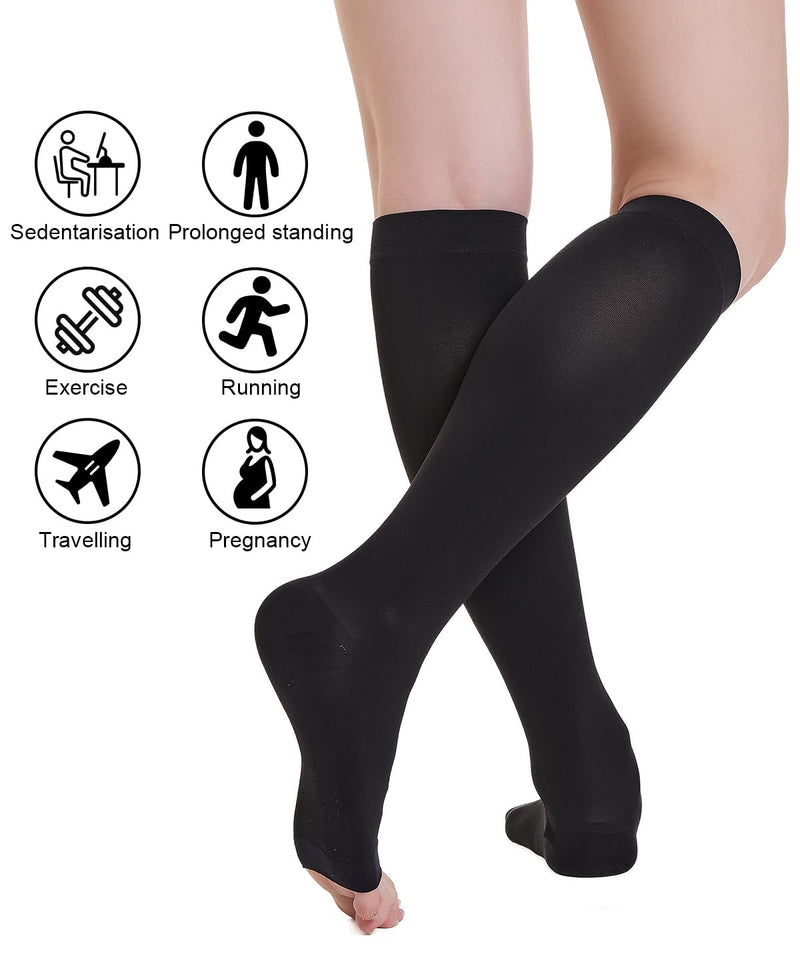 [Australia] - Open Toe Medical Compression Stockings Women & Men 20-30 mmHg Class 2, Size S-4XL, Compression Socks Support Stockings for Varicose Veins Edema Flight XXL Black 