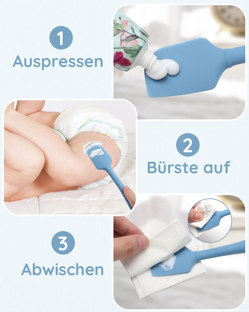 [Australia] - btrfe Baby Diaper Cream Spatula, Silicone Baby Diaper Rash Cream Applicator, Soft Butt Paste Spatula Brush with Suction Base for Newborn Essentials, 4 Pack (Blue) Blue 