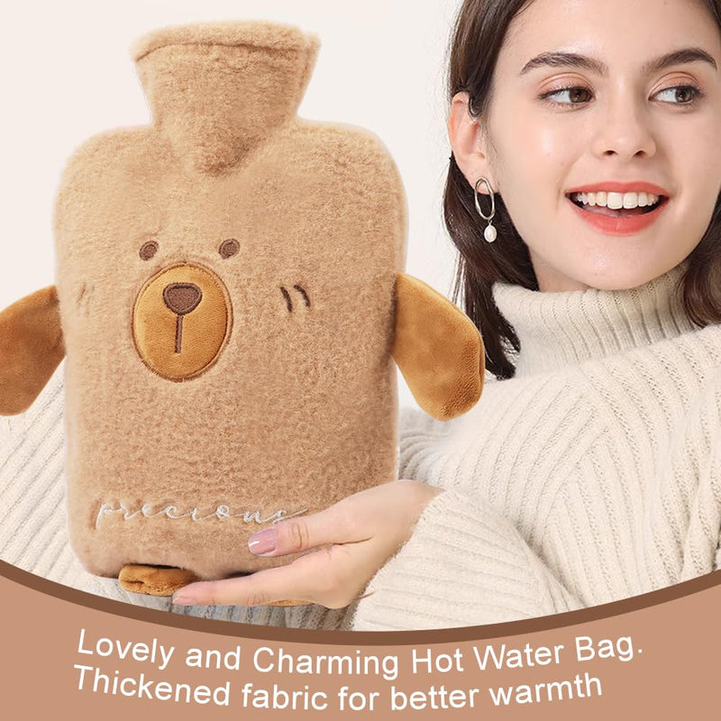 [Australia] - FIVAVA hot water bottle with cover 2L, children's hot water bottle large with cuddly soft cover, hot water bottle animal, hot water bottle gifts for family and friends brown 