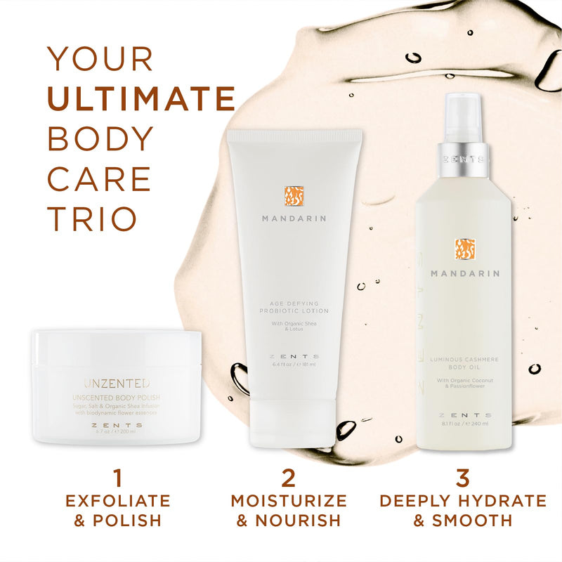 Zents Luminous Cashmere Body Oil (Travel Size - Mandarin Fragrance) 1 fl oz | Moisturizing Body Oil with Vitamin E & Organic Coconut Oil, Softens & Smooths Skin, TSA Approved Mandarin - Travel 1 oz