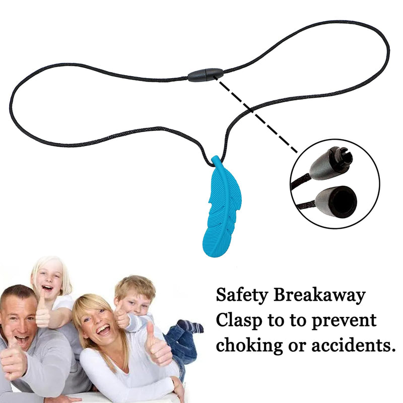 [Australia] - Sensory Chew Necklace for Kids, Boys and Girls, 5 Pack Silicone Feather Chewy Necklaces for Autism, ADHD, Chewing, Oral Motor Chewable Pendant for Mild Chewers 