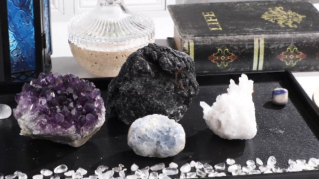 mookaitedecor Black Rutilated Quartz Raw Crystals and Healing Stones 201g-300g