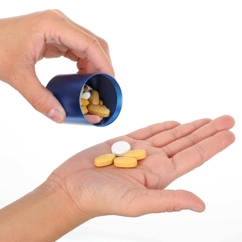 Small Pill Case Metal Portable Aluminium Alloy Round Pill Box Container Waterproof Pocket Medicine Box Holder Organizer Travel Camping Daily Outdoor Supplements Bottle for Vitamin Fish Oils