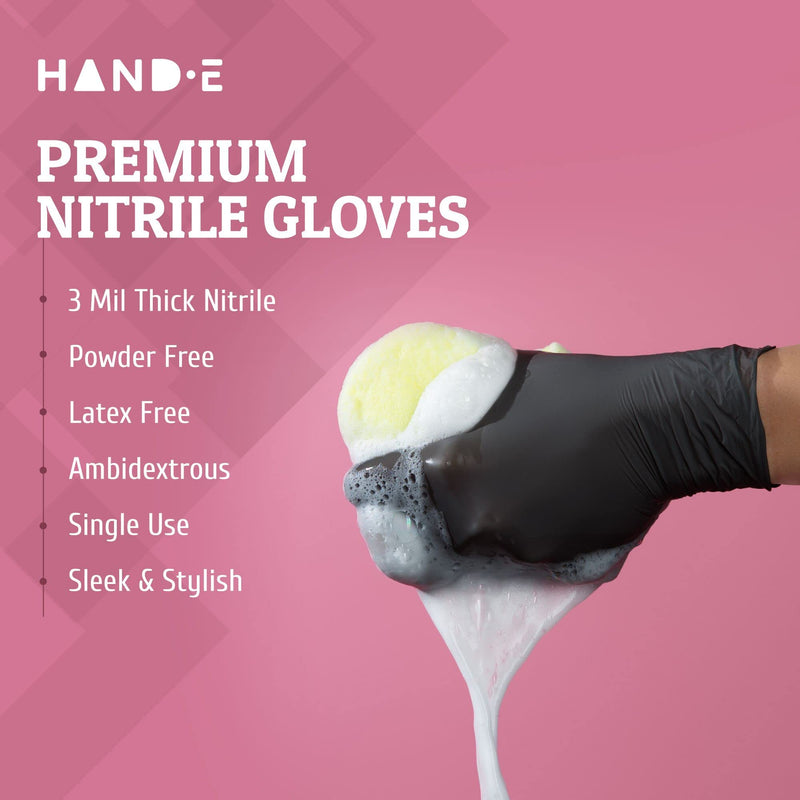 [Australia] - Hand-E Touch Black Nitrile Disposable Gloves - Latex Free BBQ, Tattoo, Hair Dye, Cooking, Mechanic Gloves 50 Large 