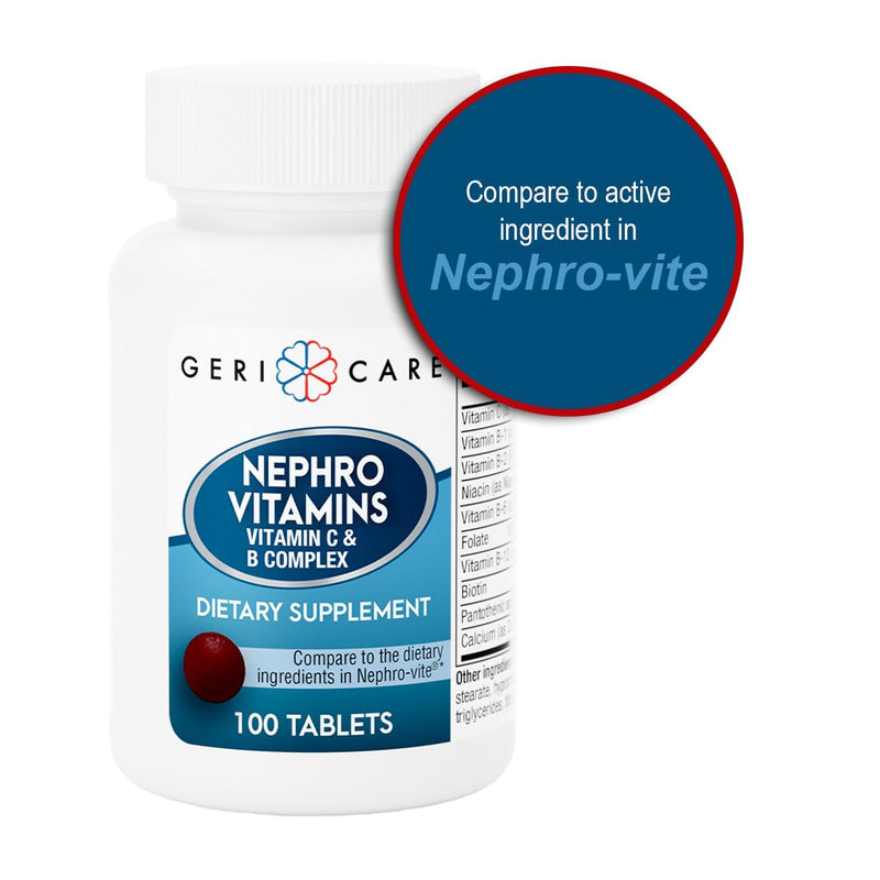 GeriCare Nephro Vitamin C & B Complex Tablets, 100 Count – Daily Kidney Health & Energy Support, Immune System Boost, Antioxidant Protection & Metabolism Support (Pack of 2)
