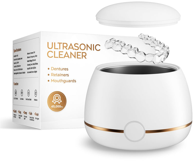 [Australia] - Dental Ultrasonic Retainer Cleaner Machine: Nicwell 200ML Denture Cleaner, Deep Cleaning Mouth Guard Cleaner, Aligner Cleaner, NightGuard Cleaner with Protection Design for Braces, Oral Dental & Tray White 