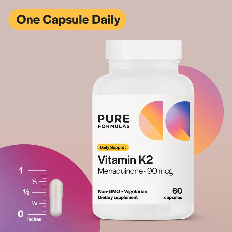 [Australia] - PureFormulas Vitamin K2 MK7 (Menaquinone-7)| High Potency 90mcg | 60 Vegetarian Capsules | Bone & Cardiovascular Support | Soy-Free, Non-GMO, 60 Day Supply 