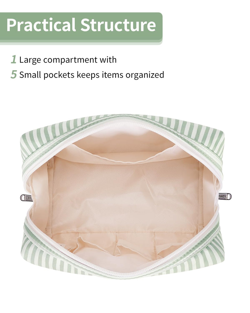 Narwey Striped Hanging Travel Toiletry Bag + Makeup Bag with Compartments for Women Girls