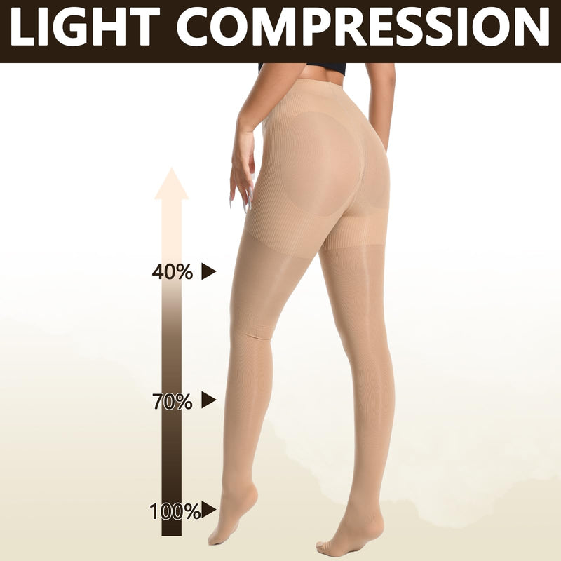 [Australia] - +MD Medical Compression Pantyhose for Women,Closed Toe 15-20mmHg Graduated Compression Support Tight,Black/Nude High Waist Compression Stocking Medium/Large (Pack of 1) Nude 