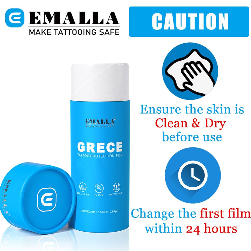 EMALLA GRECE Matte Tattoo Second Skin 20cm x 10m Aftercare Bandage Roll Tattoo Cover Up Patch Aftercare Wrap Transparent Film Waterproof Dressings 20cm*10m Roll
