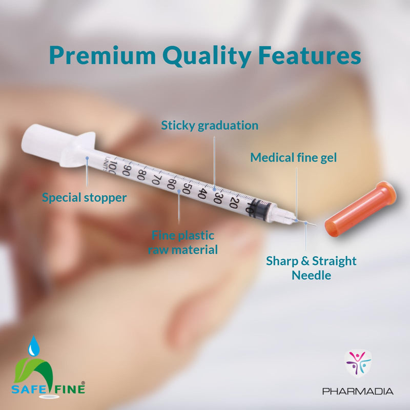 [Australia] - Safe Fine U-100 Insulin Syringes 8 mm 31G (5/16" x 0.25 mm) 0.5 ml/cc 100 Pcs/Box 8mm 31G 