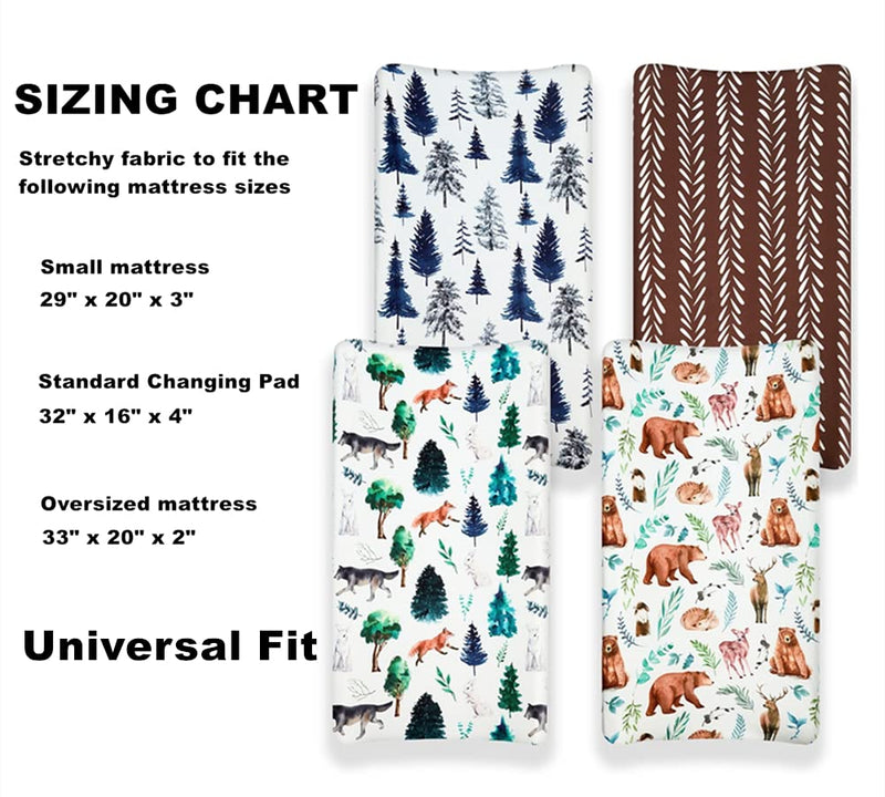 [Australia] - 4 Pack Changing Pad Covers Woodland Forest Animals Wood Neutral Unisex Fitted Baby Changing Pad Cover Set for Baby Boys or Girls 
