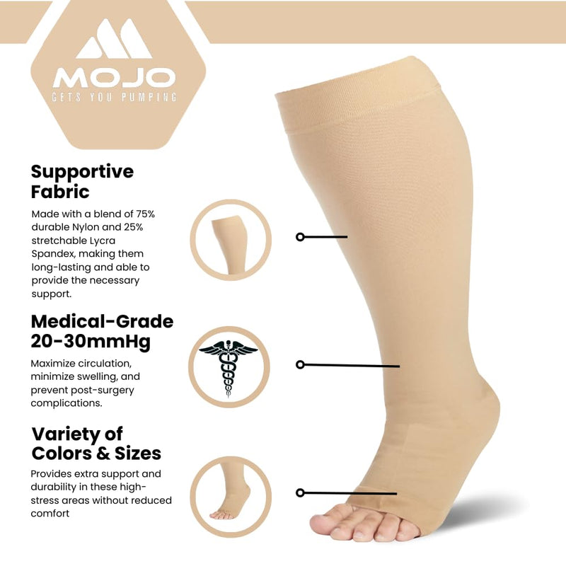 Mojo Toeless Compression Socks for Women and Men 20-30 mmHg Open Toe - AB211 6X-Large Beige