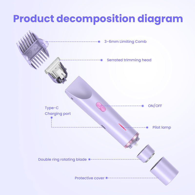[Australia] - Bikini Trimmer for Women-2 in 1 Dual Head Electric Razors,IPX7 Waterproof Bikini Electric Shaver,Dry & Wet Use Painless Bikini Shaver,Pubic Hair Trimmer for Private Area & Body Hair,Purple Purple 