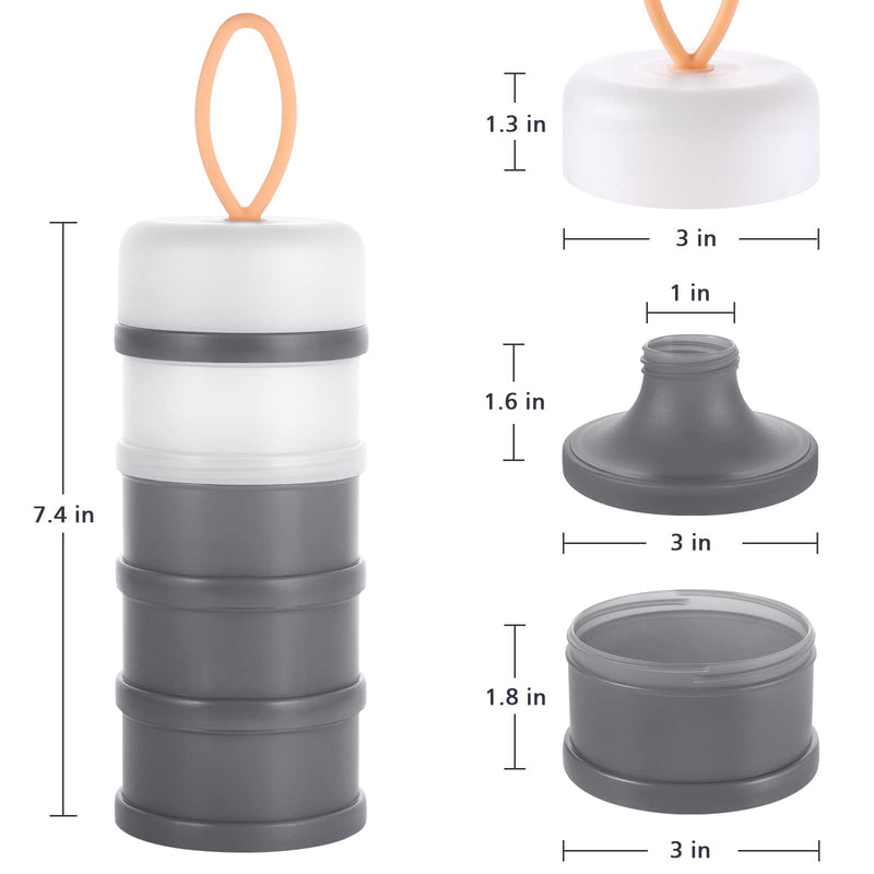 Accmor 2pcs Formula Dispenser On The Go, Stackable Portable Formula Container to Go, Non-Spill BPA Free Milk Powder Baby & Kids Snack Containers, Grey